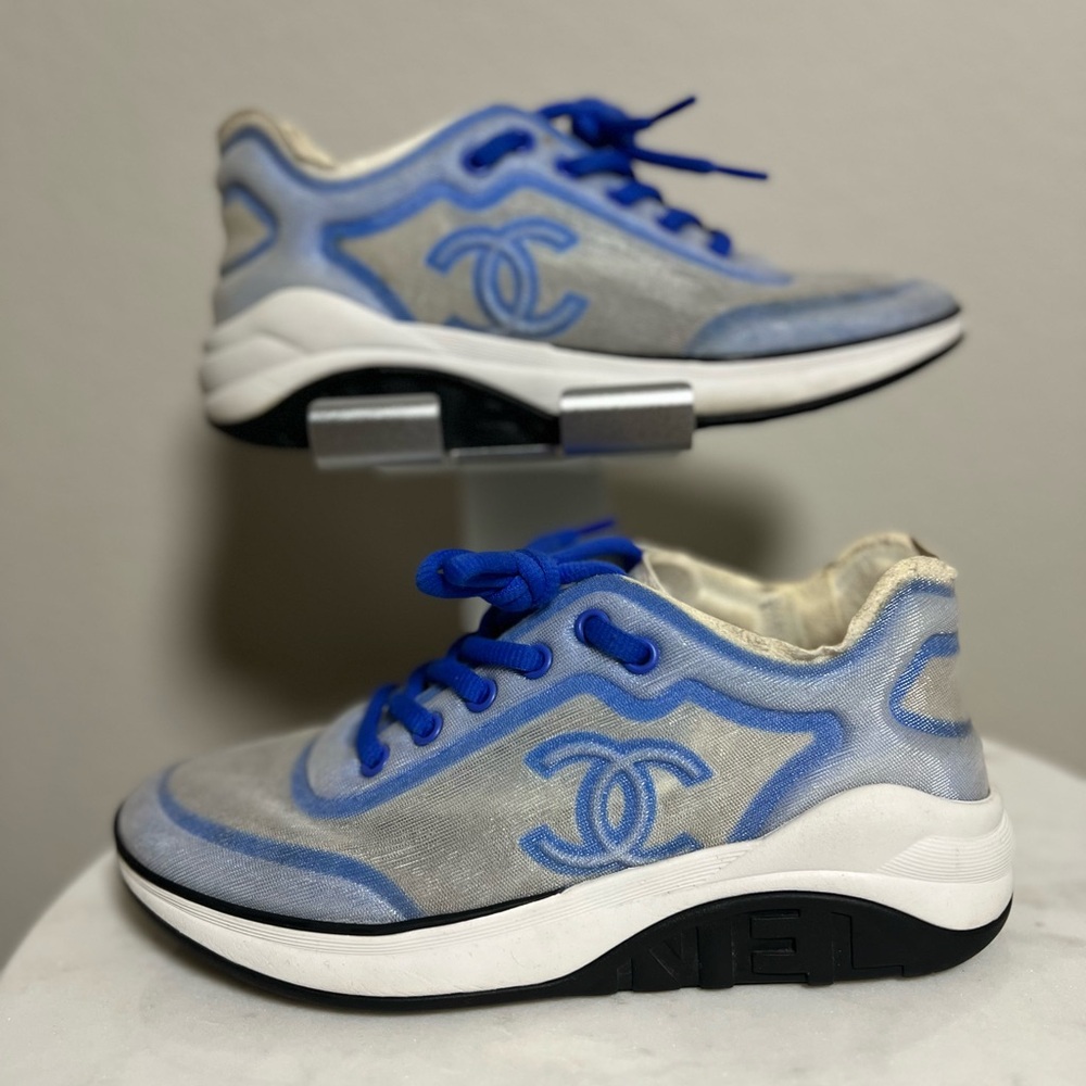Chanel White & Blue Sneakers